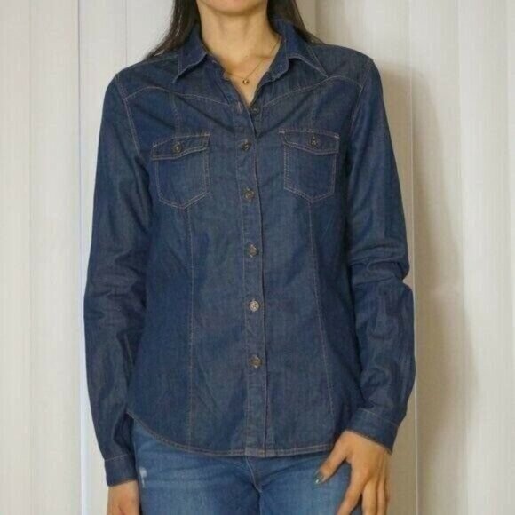 Dark Denim Long Sleeve Button Down Shirt by KUT Size XS - Picture 4 of 8